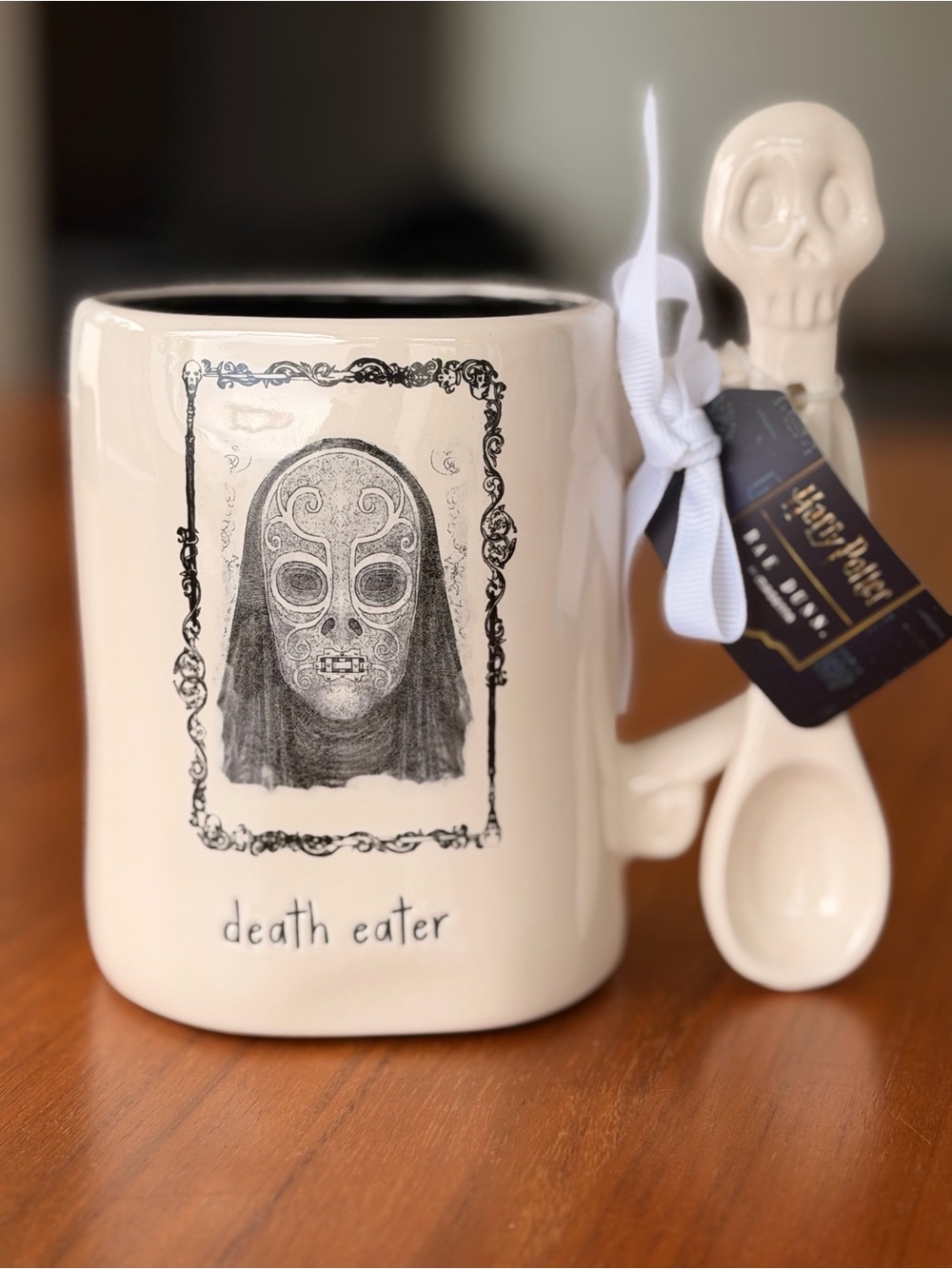 Rae Dunn Harry Potter death Ceramic Mug with Skull Spoon